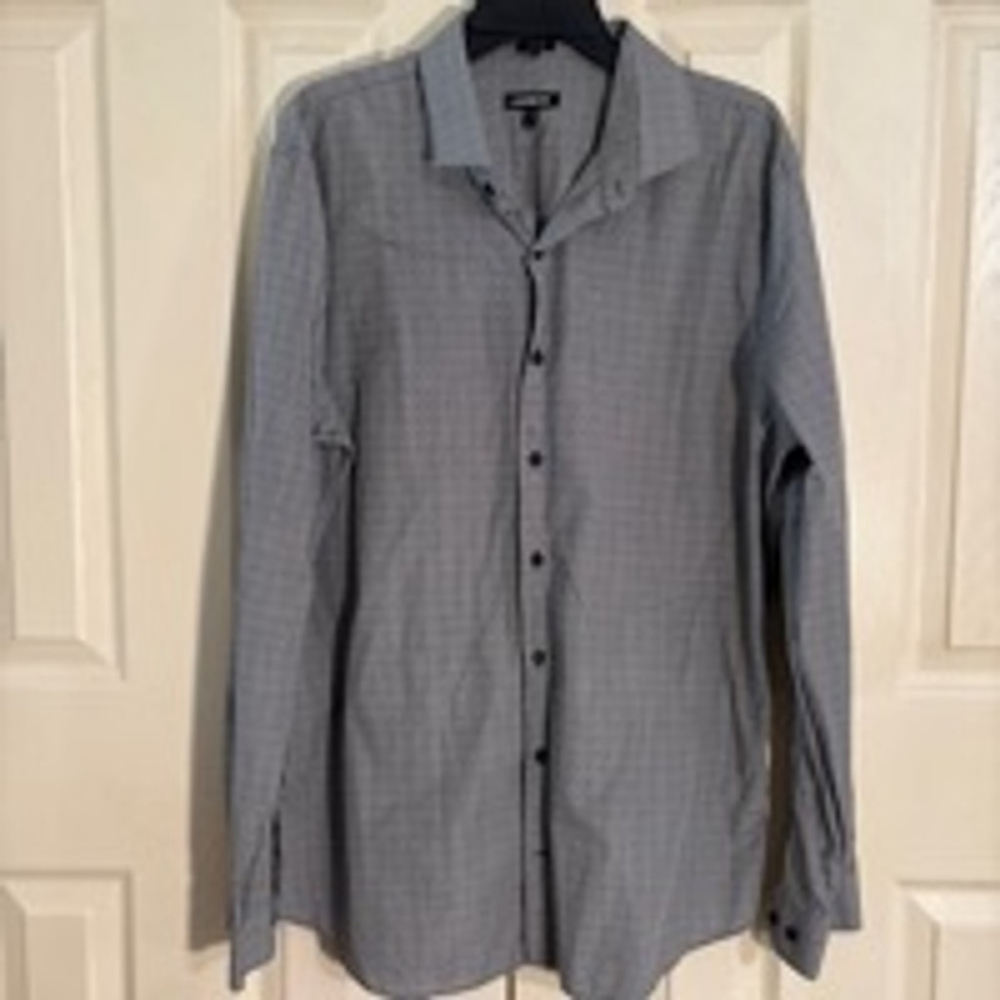 Men's Express Extra Slim Dress Shirt XXL Gray/White (405T)
